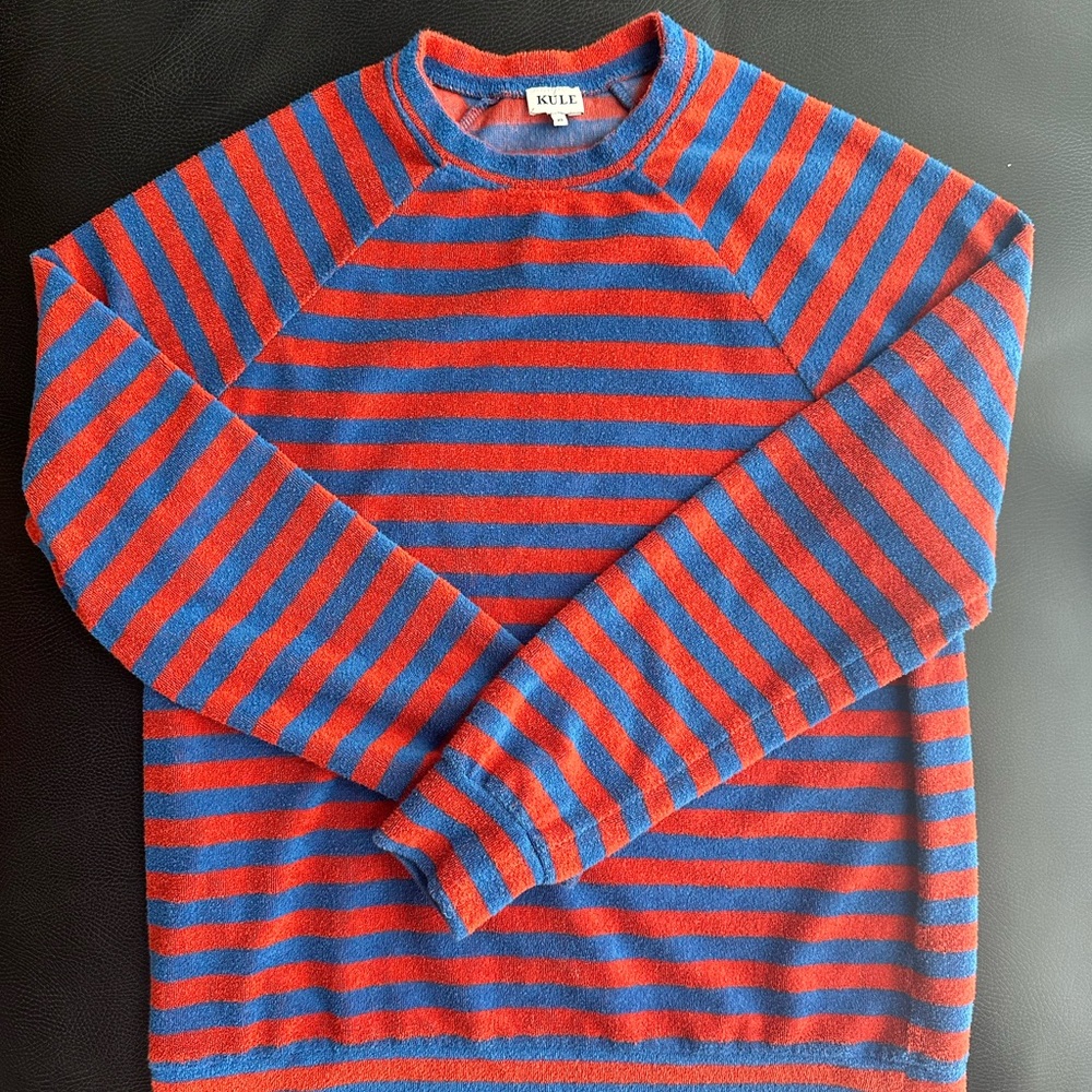 KULE Red-Orange & Blue Striped Terry Crewneck Sweatshirt
